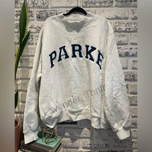 PARKE Back to School Varsity Mockneck Sweatshirt Heather Grey and Denim XXL - Picture 2 of 6